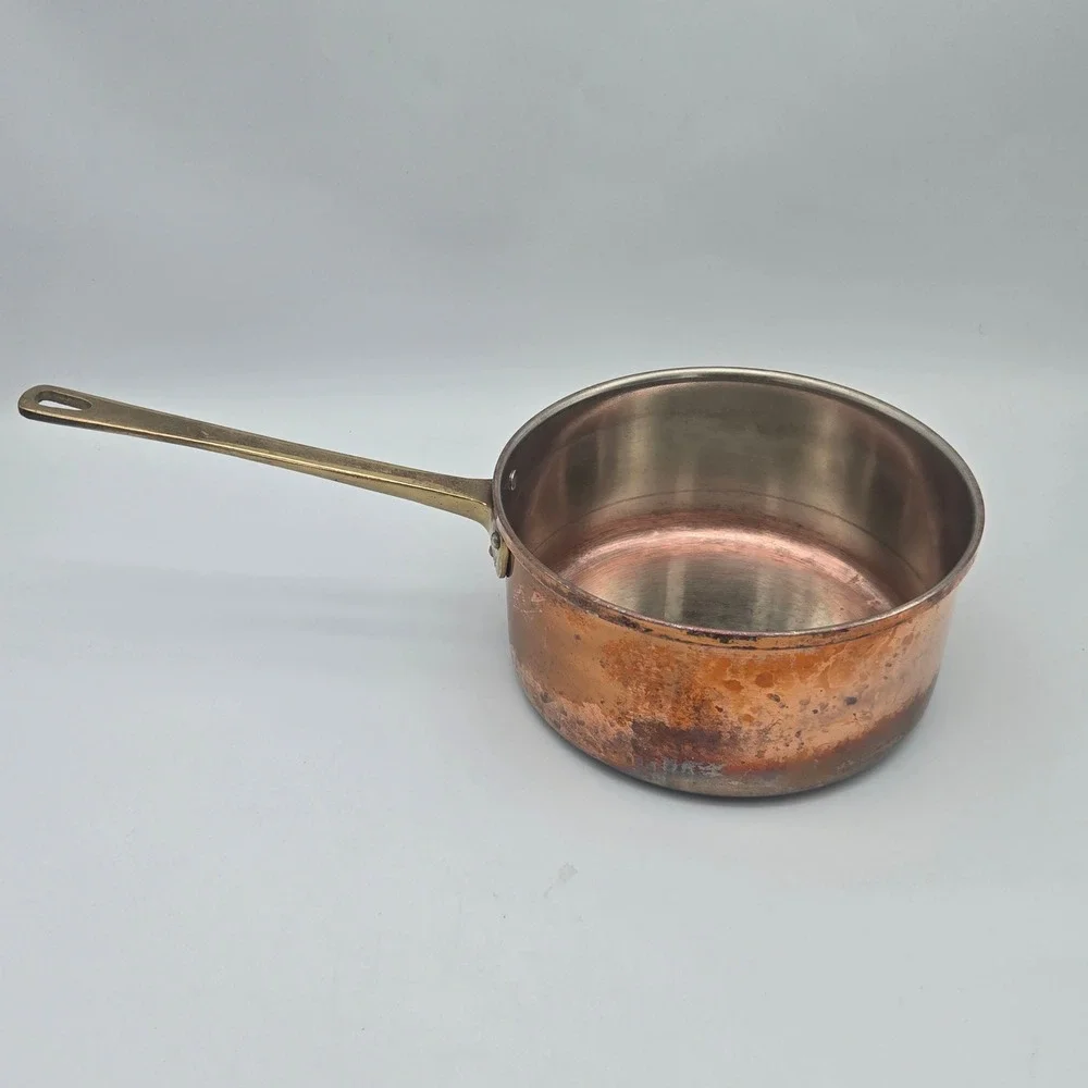 Vintage Solid Copper Saucepan Pot Brass Handle ODI Portugal No Lid Has Patina